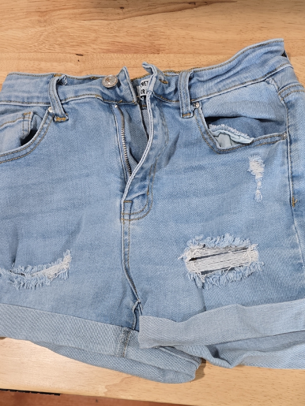 Wax Jean Light Blue Distressed Denim Shorts